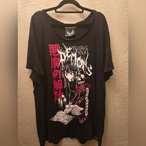 Killstar “Release Your Demons” Graphic Goth Tee XXL Oversized Anime Darkwear